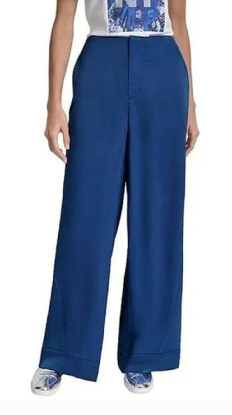 DKNY Women's Glazed High Rise Seamed Pants in Cadet Blue